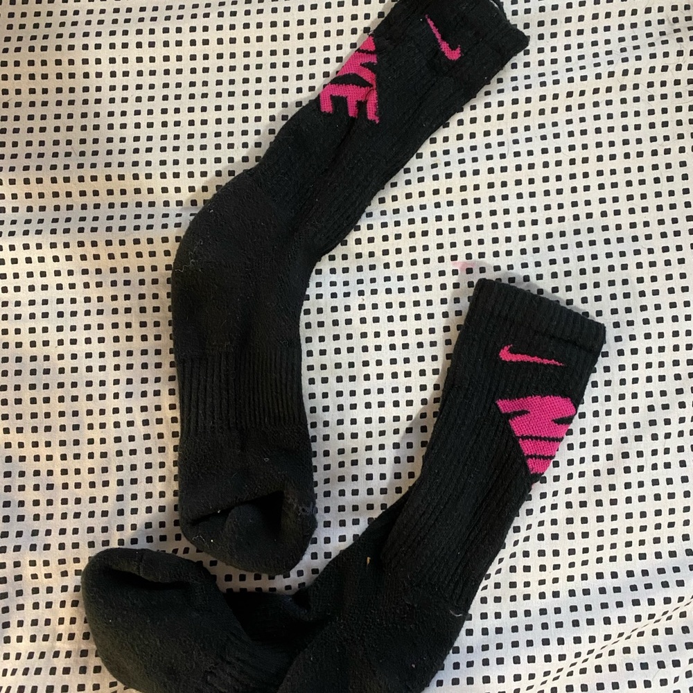 Black and pink Nike mid calf socks